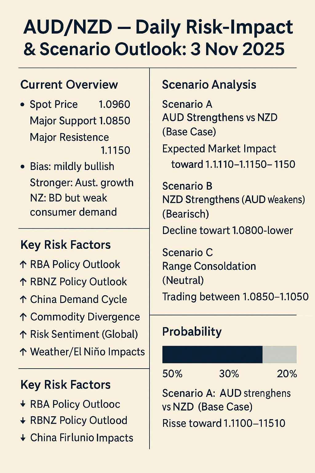 AUD/NZD — Daily Risk-Impact & Scenario Outlook: 3 Nov 2025