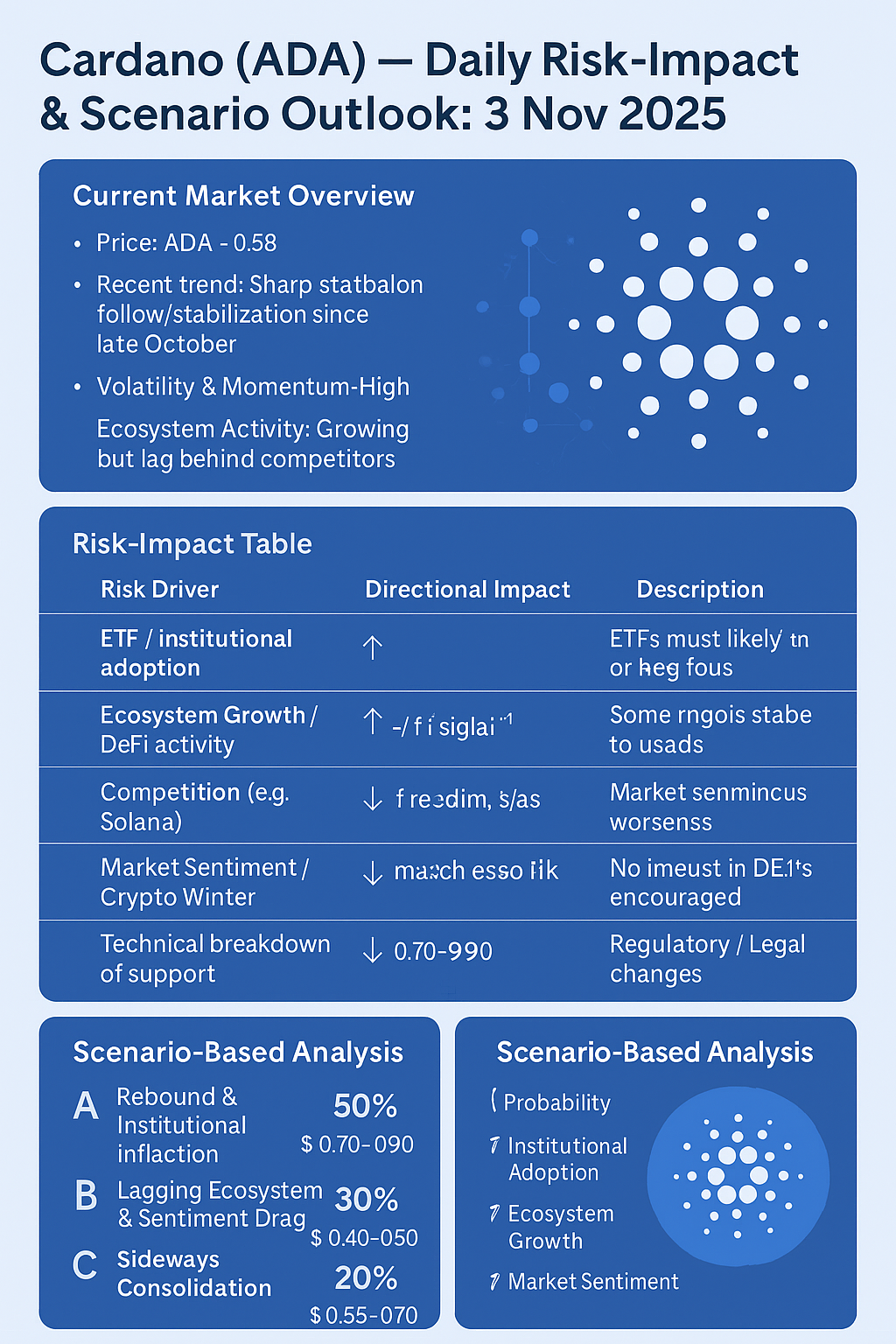Cardano or ADA — Daily Risk-Impact & Scenario Outlook: 3 Nov 2025