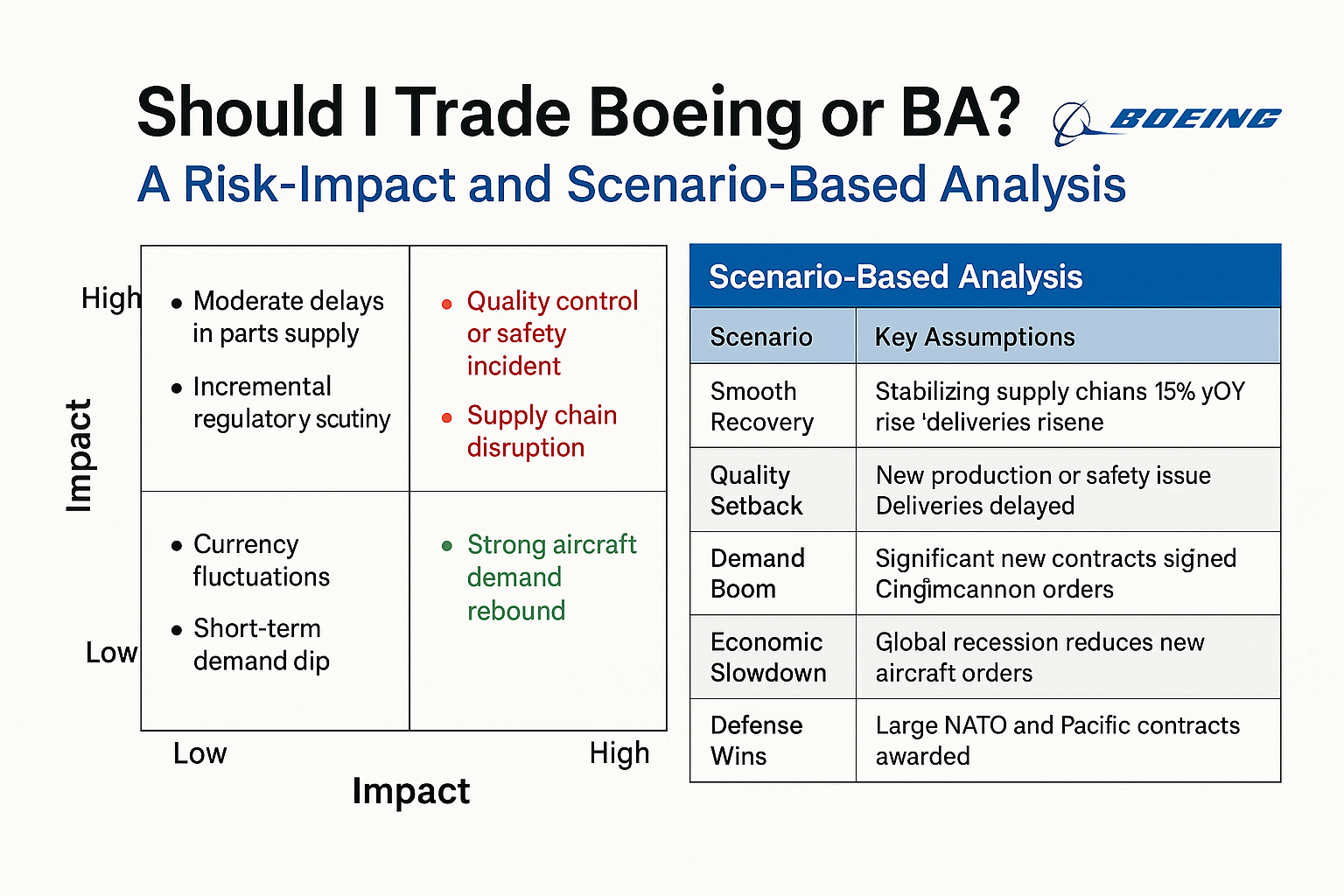 Should I Trade Boeing or BA? A Risk-Impact and Scenario-Based Analysis